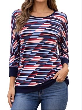 Christopher & Banks NWT Red White Blue Abstract Print Pullover Top Medium